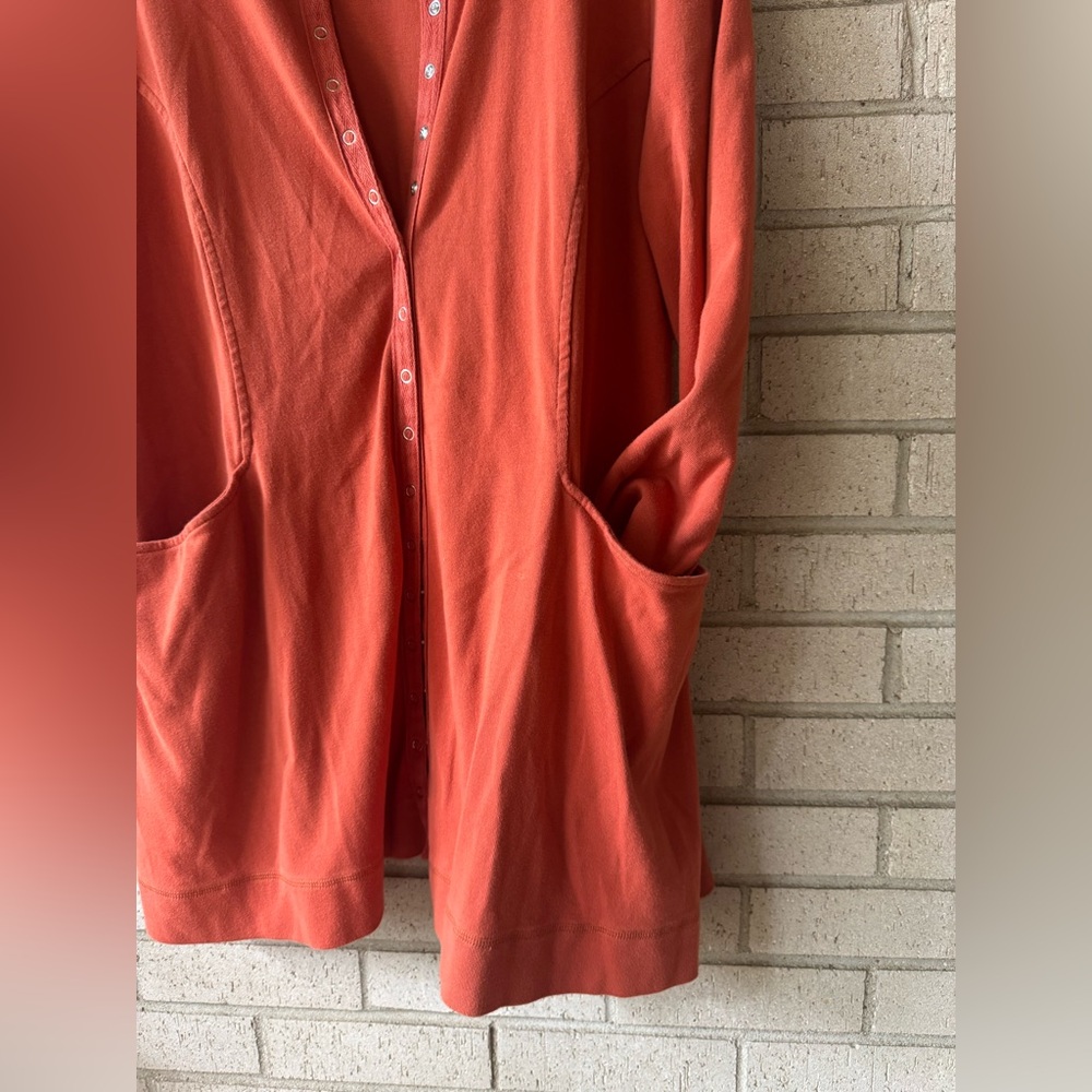 Soft Surroundings Terracotta Knit Long Duster Cardigan | Snap Button Front XL - Picture 2 of 6